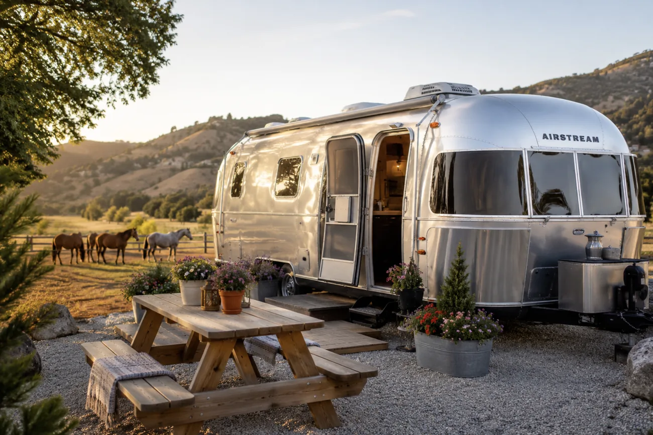 Airstream trailer in a rural fellowship setting