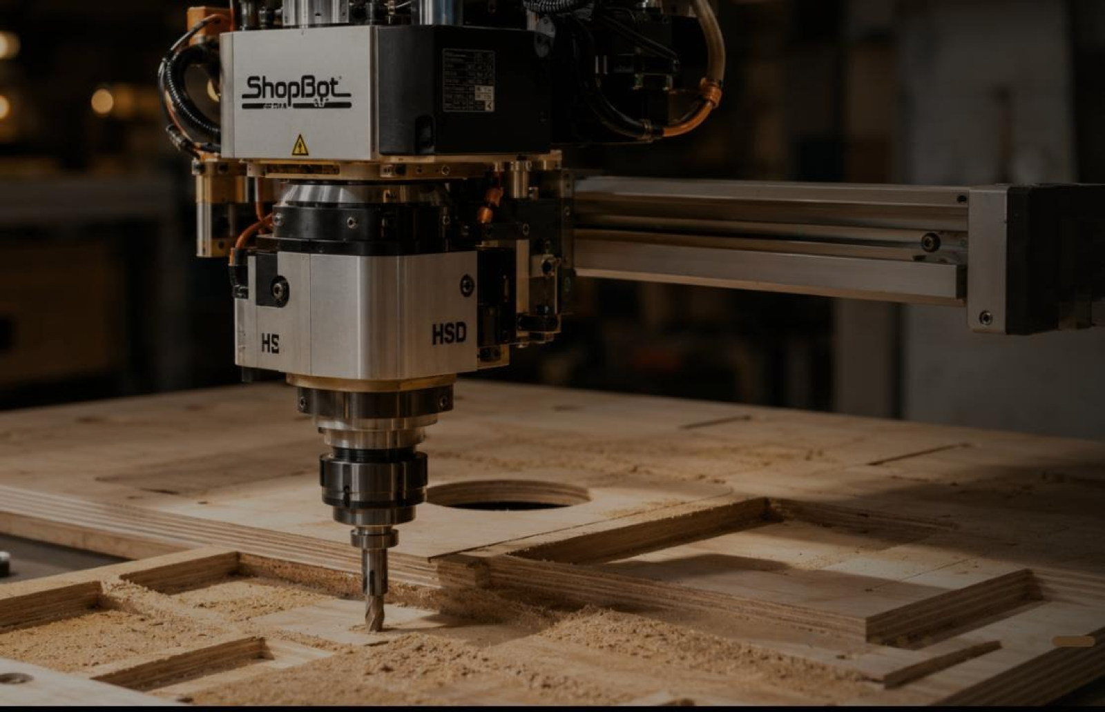 A CNC router cutting wood